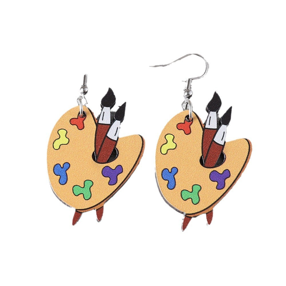 Wholesale Teacher's Day Paintbrush Colored Wooden Double-Sided Earrings