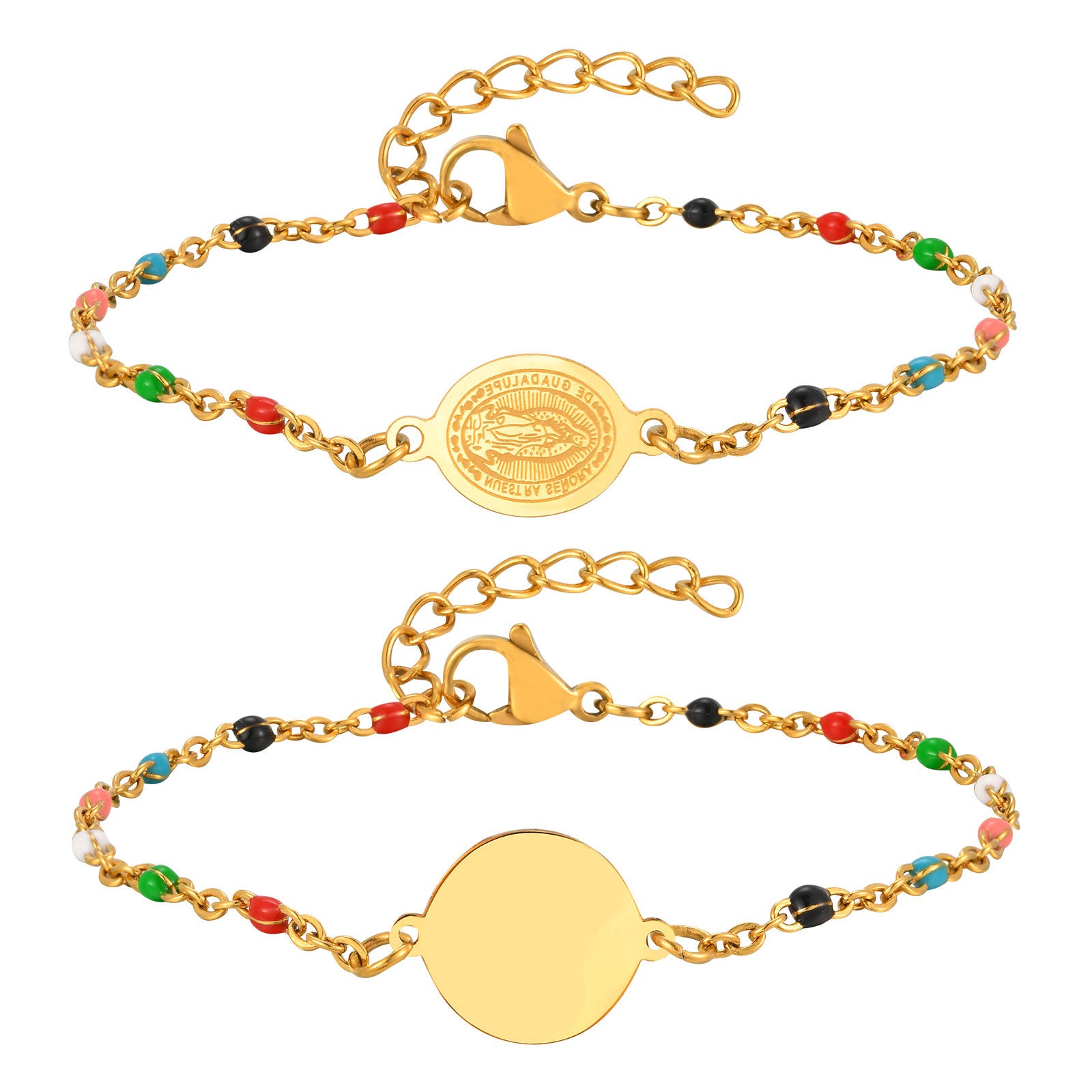 Wholesale Trendy Stainless Steel Colorful Bead Bracelet With Gold Tone Hollow Medal For Women Fashion Jewelry Accessory
