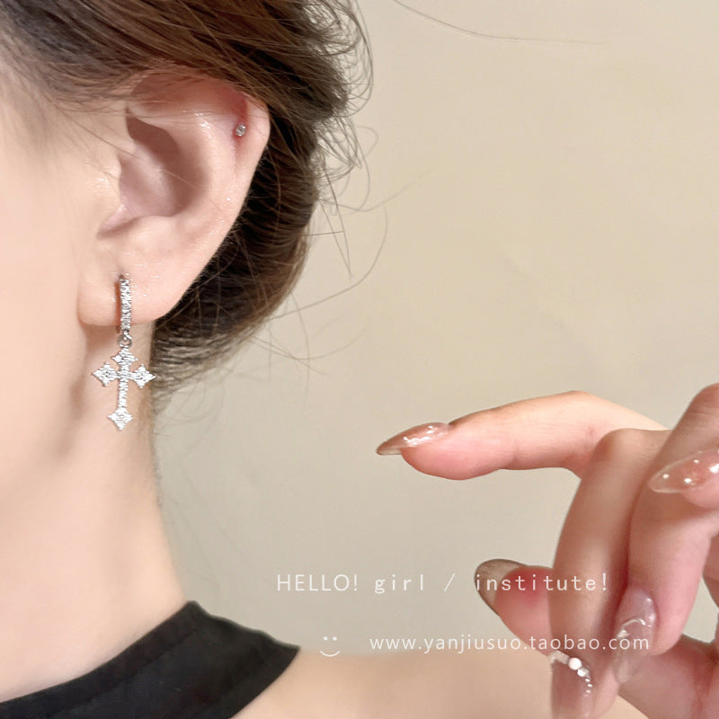 Wholesale Copper cross earrings set with zircon