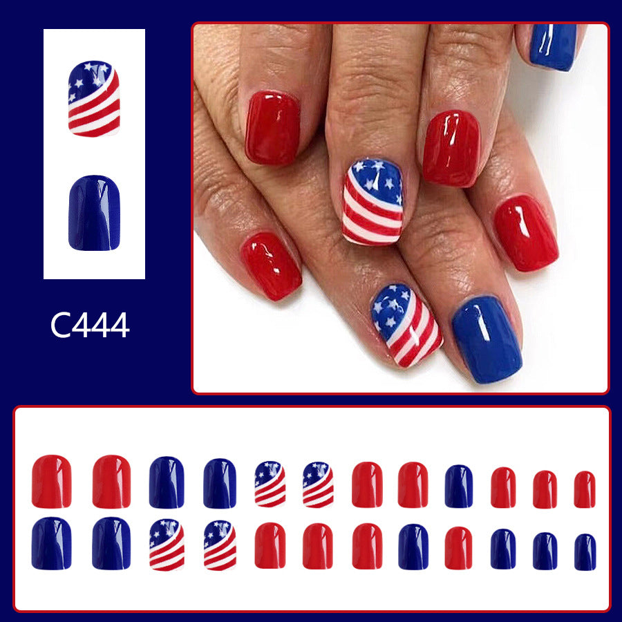 Wholesale 24 Pieces/box American Independence Day Red and Blue Color Manicure Press-on Nails Kits Nail Stickers ACC-NS-GuaiXL020