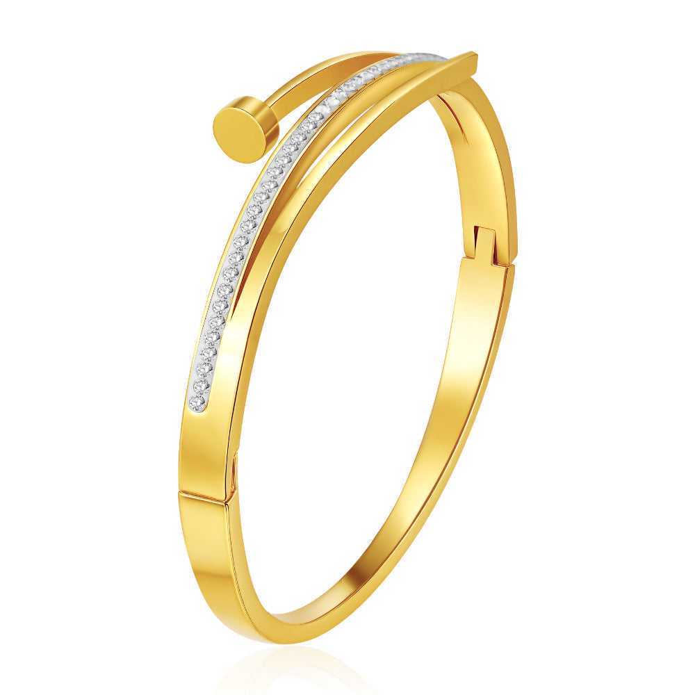 Wholesale Stainless Steel PVD 18K Gold Electroplated Diamond-Encrusted Round Clasp Bracelet and Earrings Set for Women Party Wear Gift
