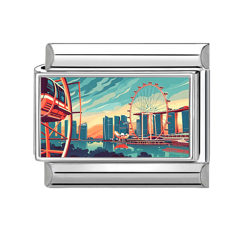 Wholesale Stainless Steel DIY Bracelet Modules Cartoon Cityscape Design Fashion Jewelry Accessory