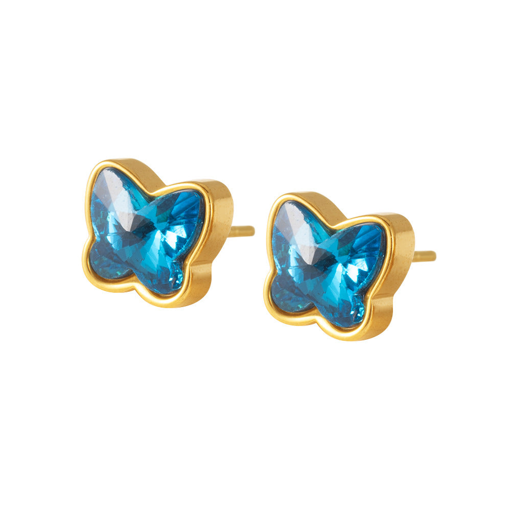 Wholesale Gold Plated Stainless Steel Butterfly Earrings Colorful Details Women Jewelry Accessory