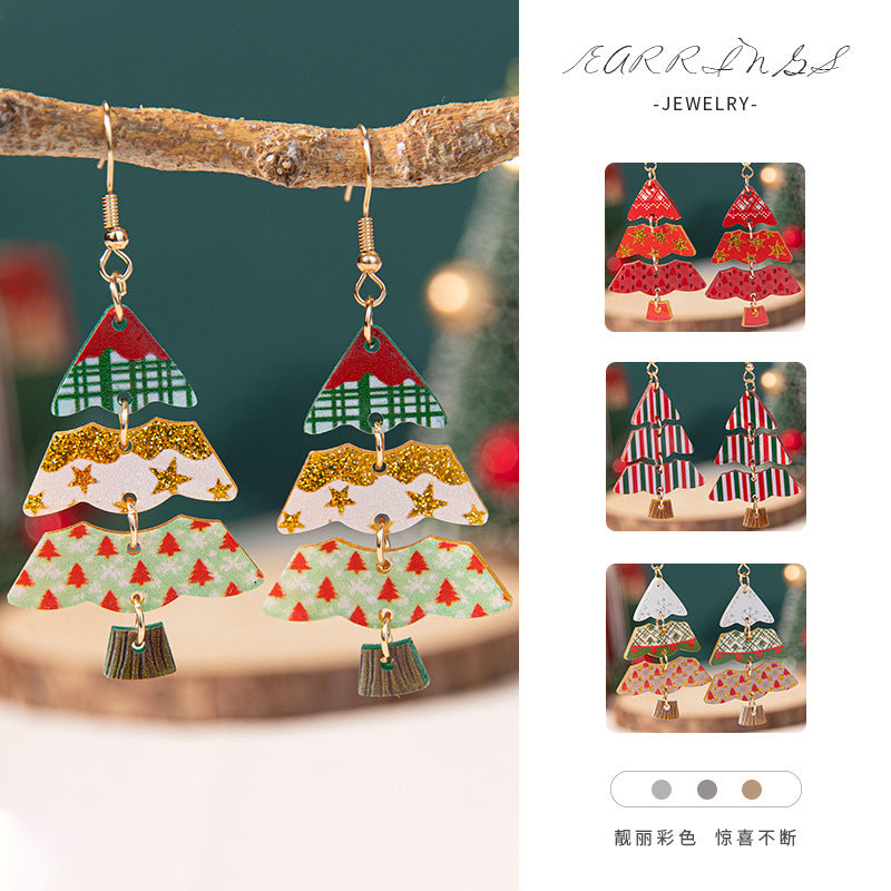 Wholesale Christmas Tree  Party Red and Green Acrylic Earrings