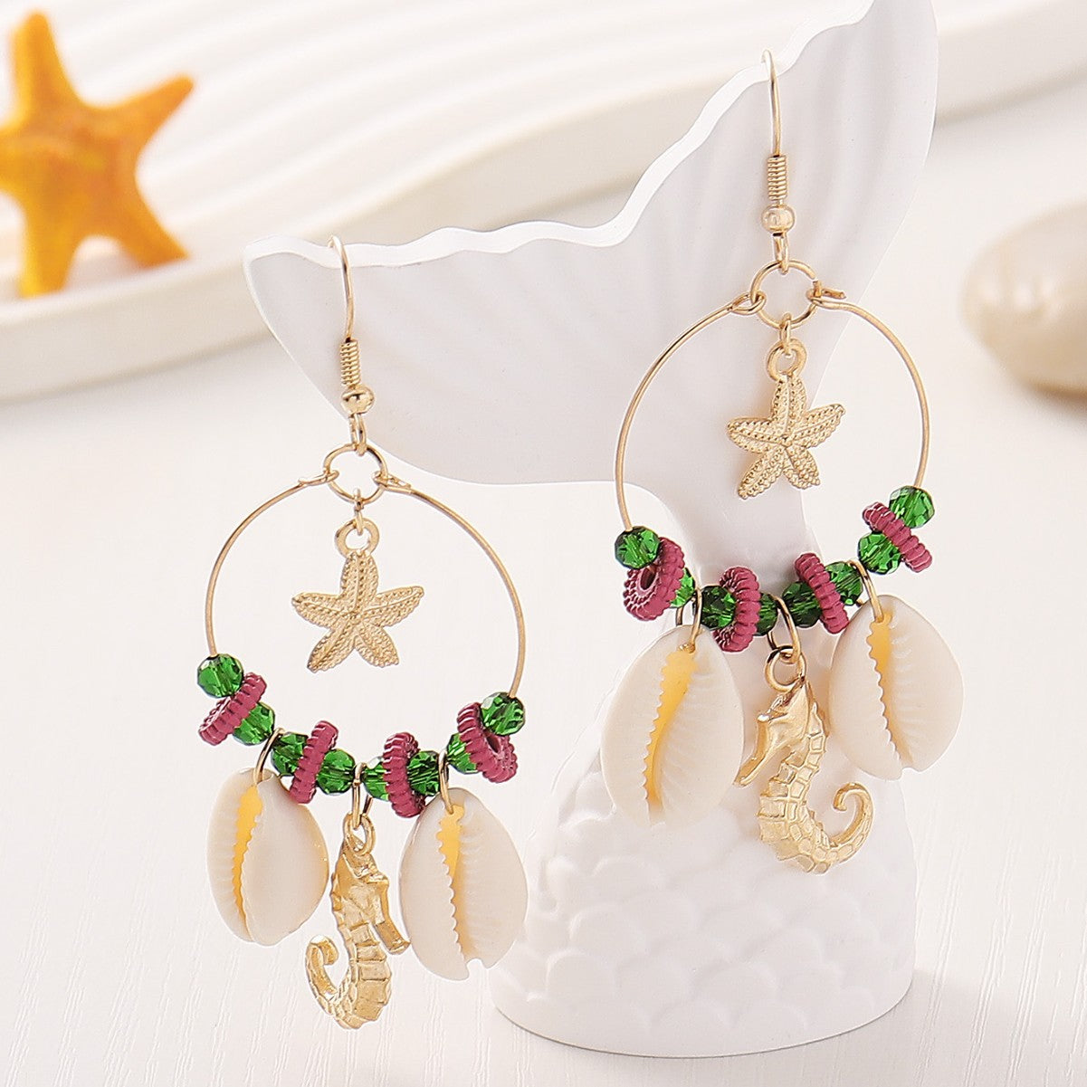 Wholesale Bohemian starfish shells, seahorses, rhinestone earrings