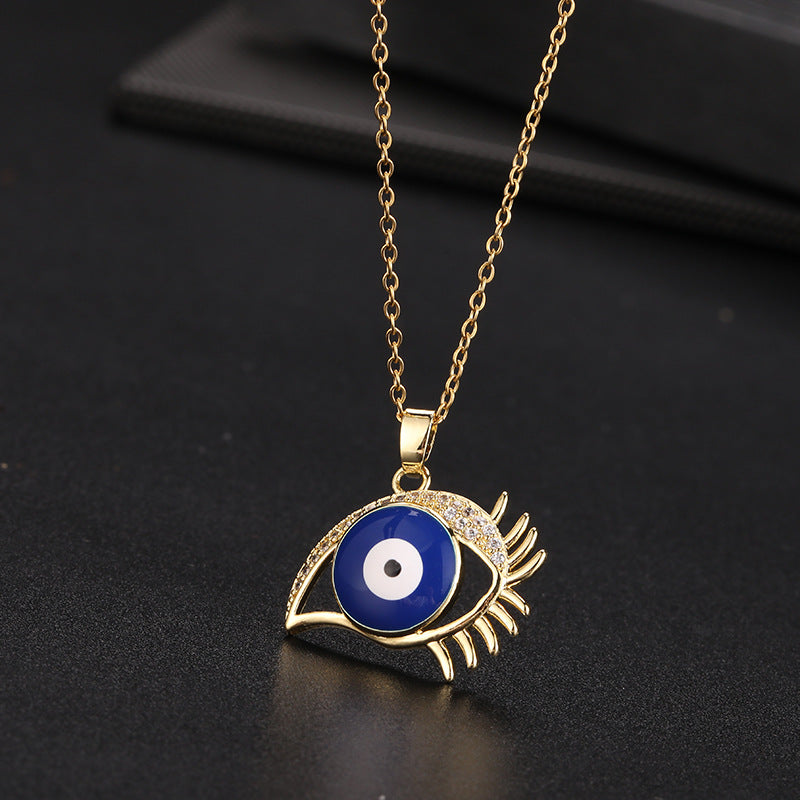 Wholesale Copper Clavicle Chain Colored Zircon Eye Pendant Evil Eye Necklaces ACC-NE-SY011