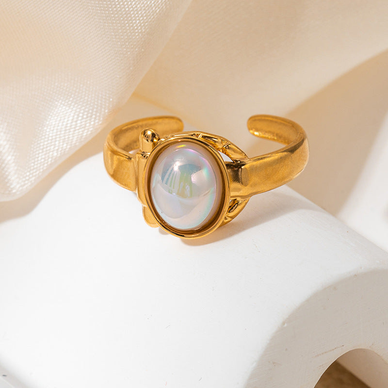 Wholesale Retro Adjustable Titanium Steel Ring with Multi-Color Natural Stone Jewelry Accessory