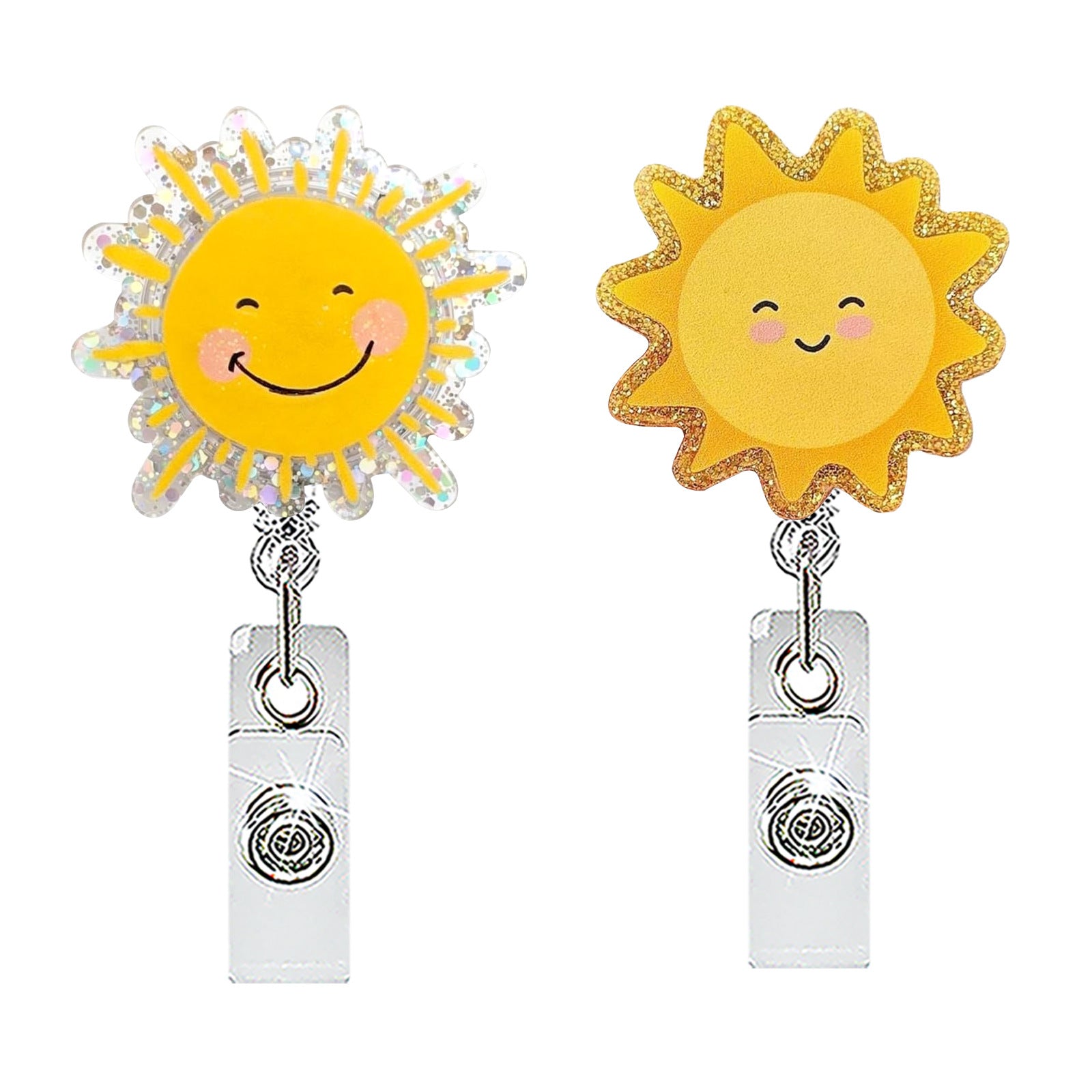 Wholesale Glitter Acrylic Retractable Badge Reel with Sun Design,  65cm Telescopic Cord,  Chic ID Card Holder for Office,  Boutique Resale