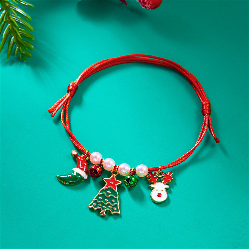 Bracciale combinato con ciondolo stampella alce albero intrecciato campana di Natale all'ingrosso