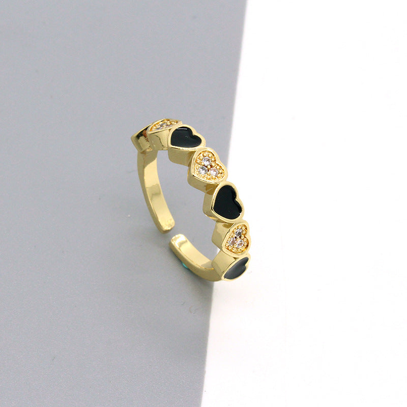 Wholesale Chic Heart Shape Colorful Zircon Alloy Ring Trendy Party Jewelry Accessory Gift