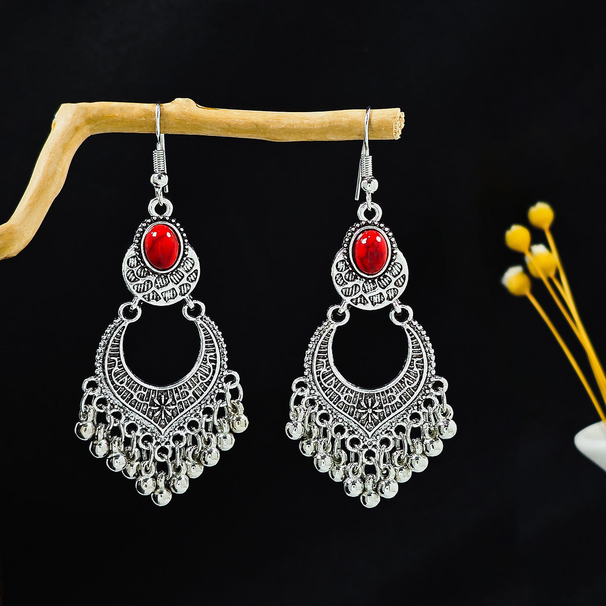 Wholesale Alloy Drop Earrings,  Red Tassel Bohemian Style,  Boutique Resale Jewelry Accessory