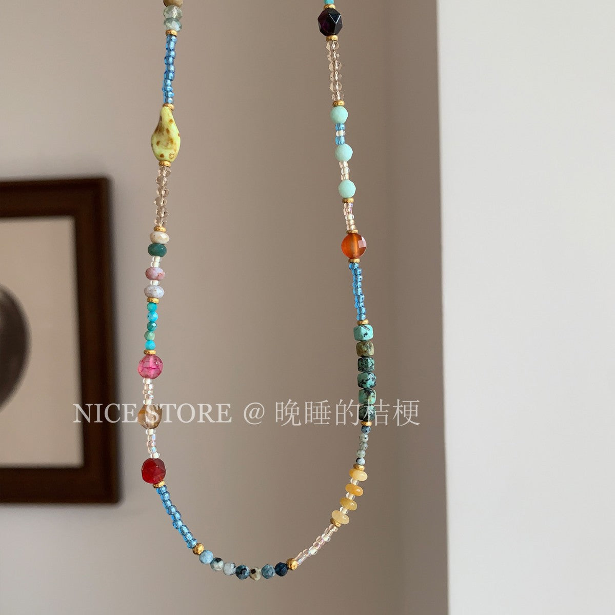 Wholesale Summer Dopamine Natural Stone Beaded Necklace Ethnic Style Clavicle Chain - Boutique Resale Jewelry Accessory