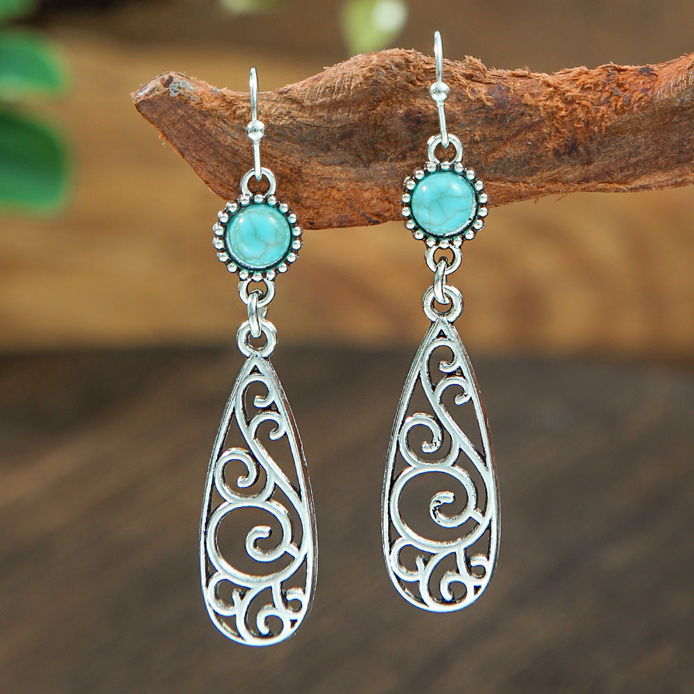 Wholesale Retro Bohemian Turquoise Alloy Earrings Party Wear Fashion Accessory