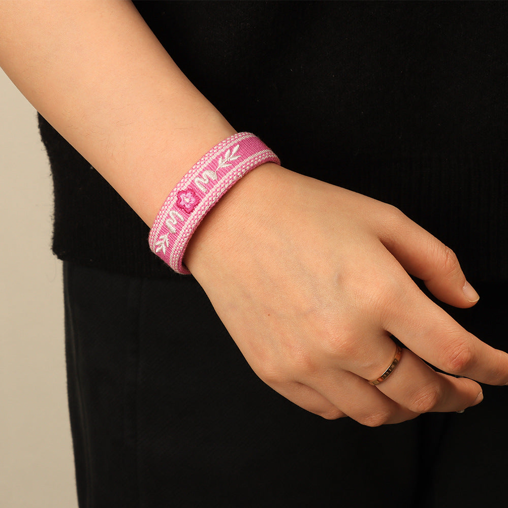 Wholesale  Mother's Day Letter Embroidery Woven Opening Bracelet
