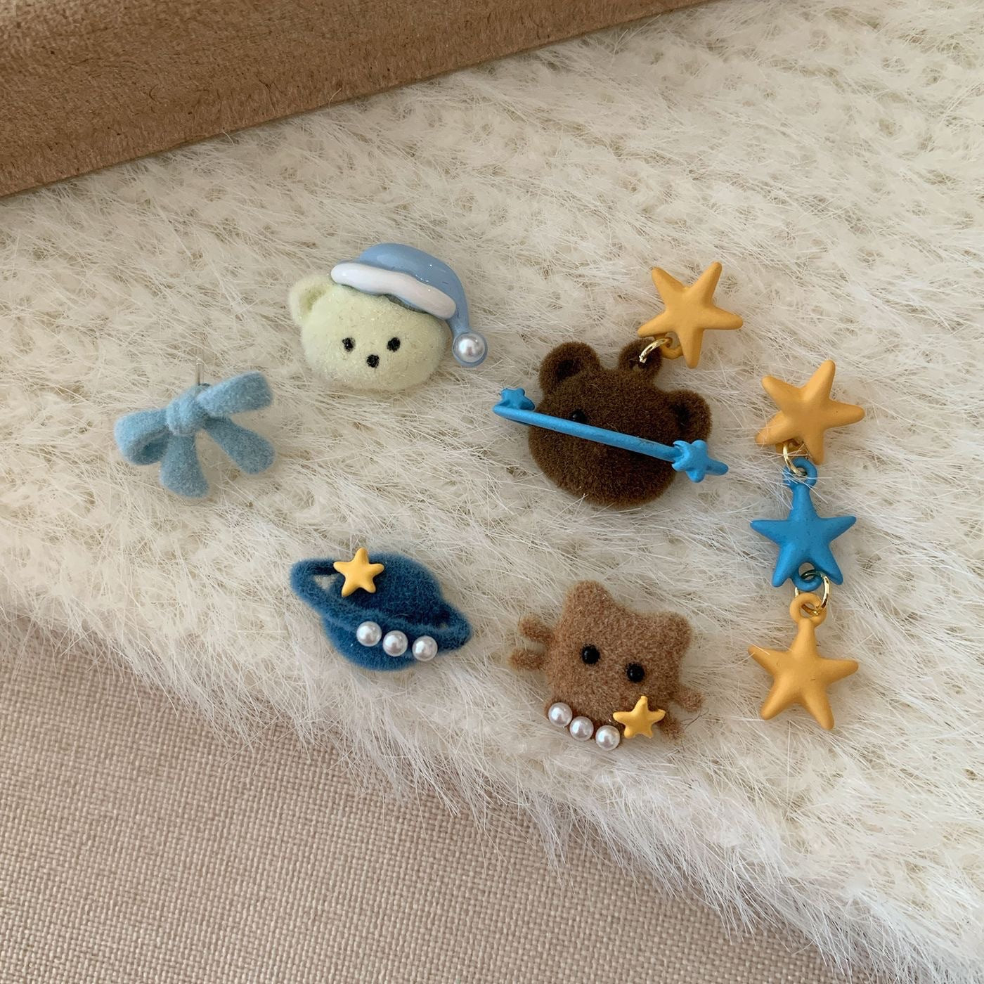Wholesale cartoon cute star bear plush earrings
