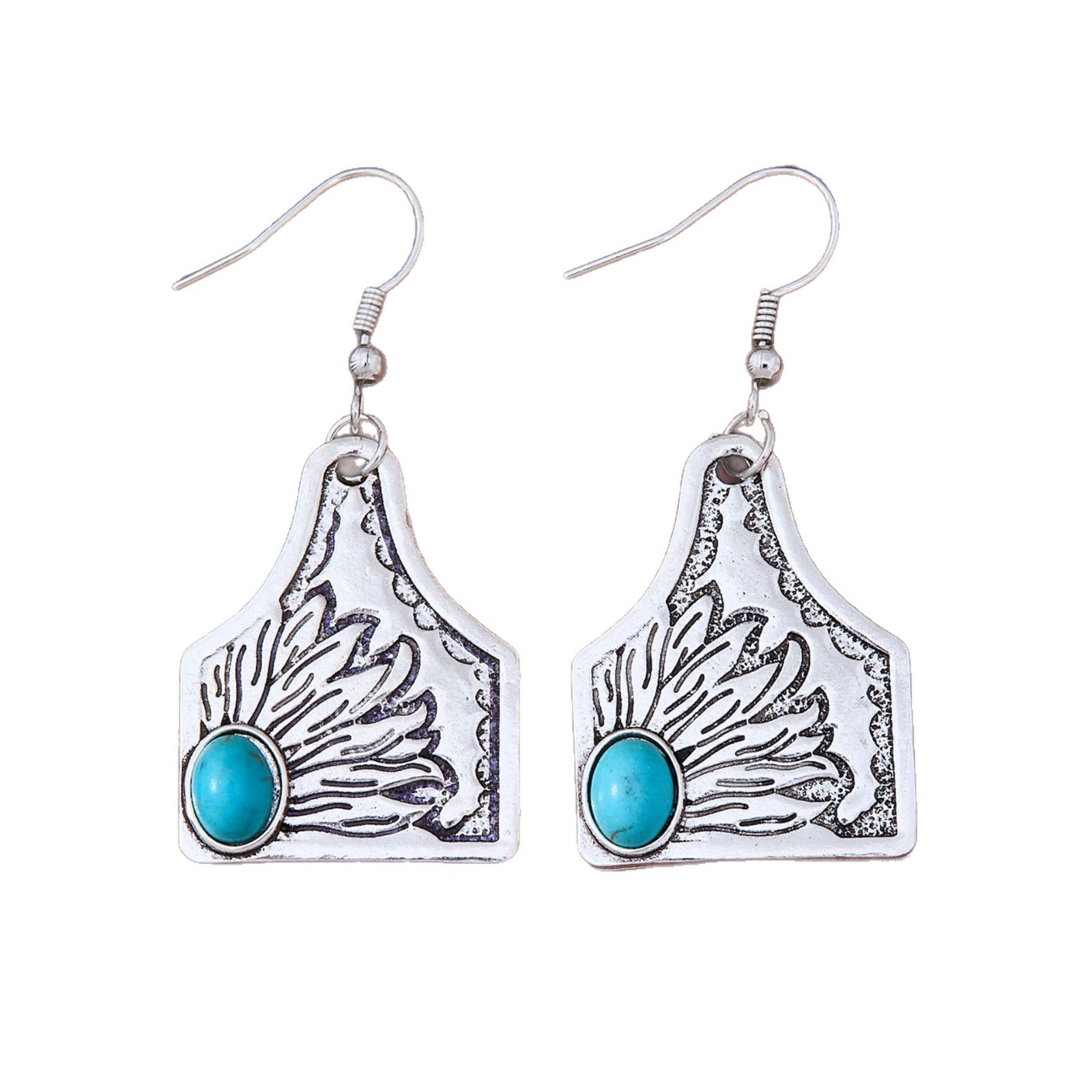 Wholesale Retro Geometric Flower Shape  Turquoise Earrings