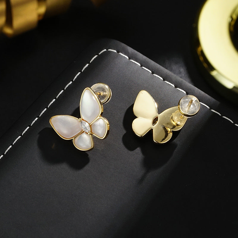 Wholesale 925 silver needle  cute style natural white fritillary butterfly  earrings