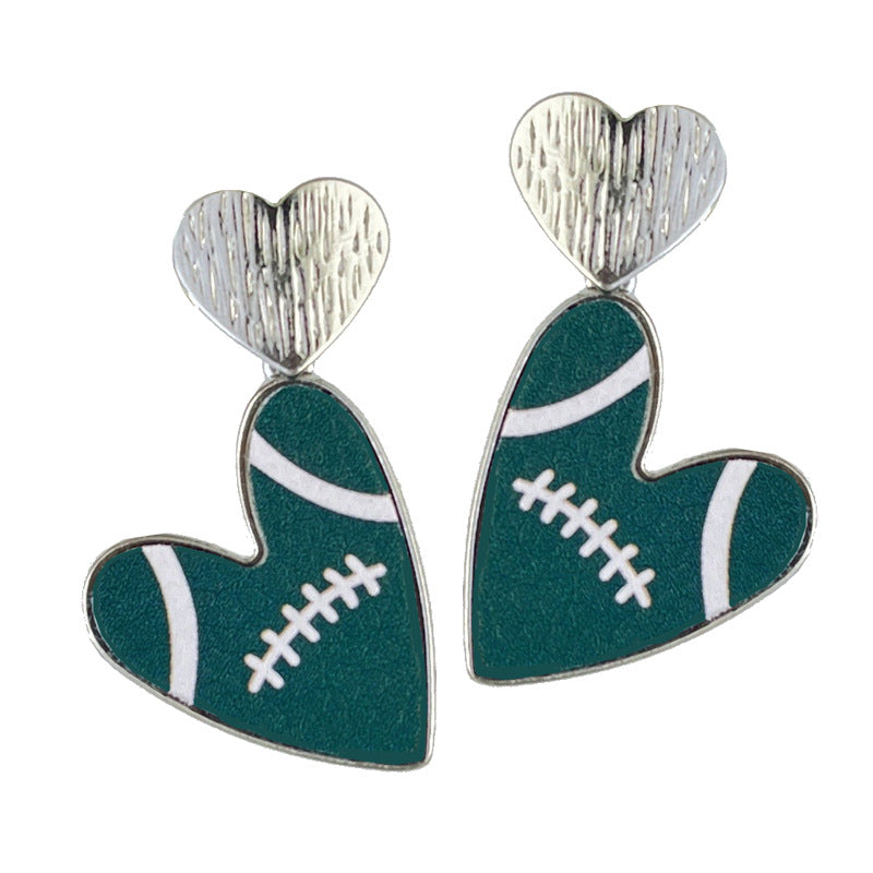 Wholesale 2 Pairs/pack Sports Season Football Heart Earrings Leather Metal Earrings ACC-ES-HY138