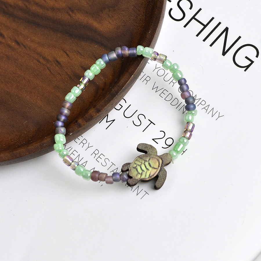 Wholesale Retro Turtle Design Colored Bead Stretch Bracelet Zinc Alloy Electroplated Unisex Fashion Accessory Anniversary Gift