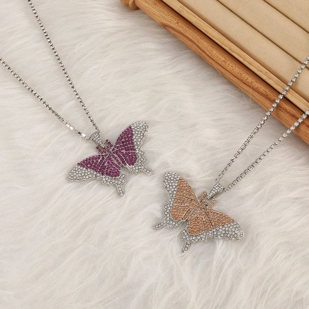 Wholesale Large Butterfly Diamond Hip-hop Alloy Necklace ACC-NE-HanQian003