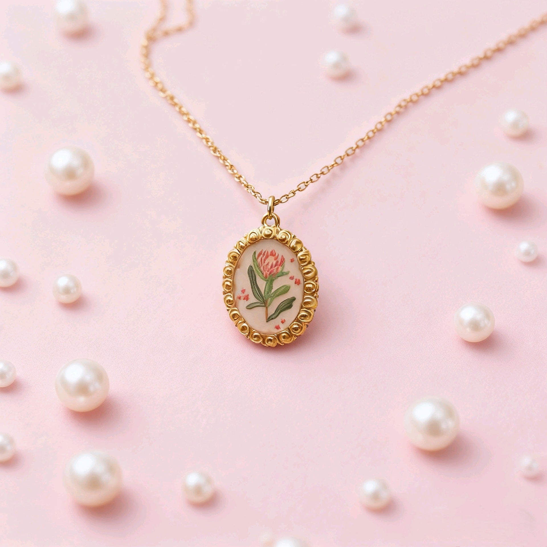 Wholesale Vintage Oil Painting-Style Stainless Steel Pendant with Bow and Flower Design