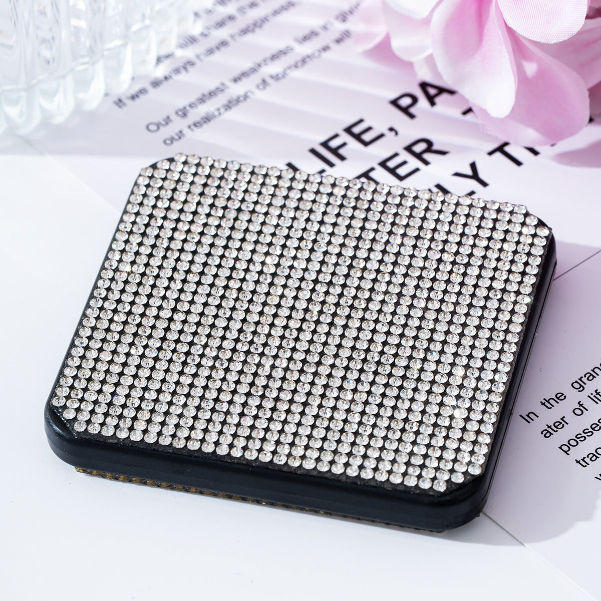 Wholesale Rhinestone portable small mirror mini portable double-sided folding square makeup mirror