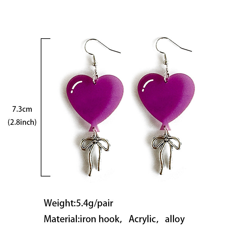 Wholesale Love-Shaped Acrylic Earrings Balloon Bow Design Fashion Accessory