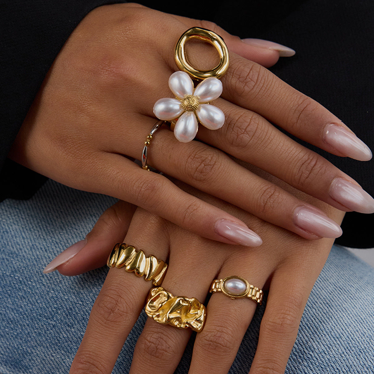 Wholesale  Pearl Ring Stainless Steel  Non-Fading Jewelry