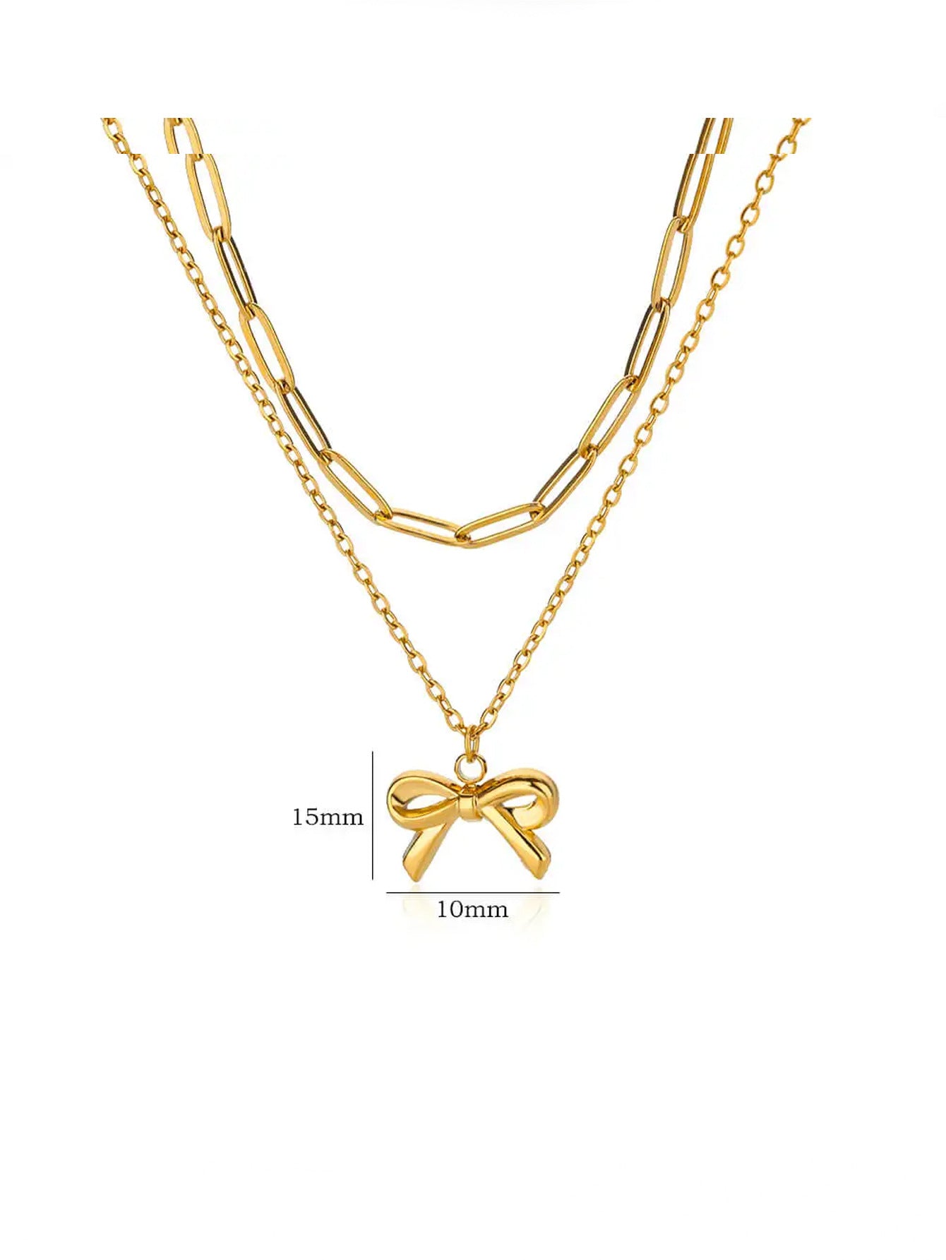 Wholesale  Stainless steel bow chain 18k gold double layer stacked wearing necklace