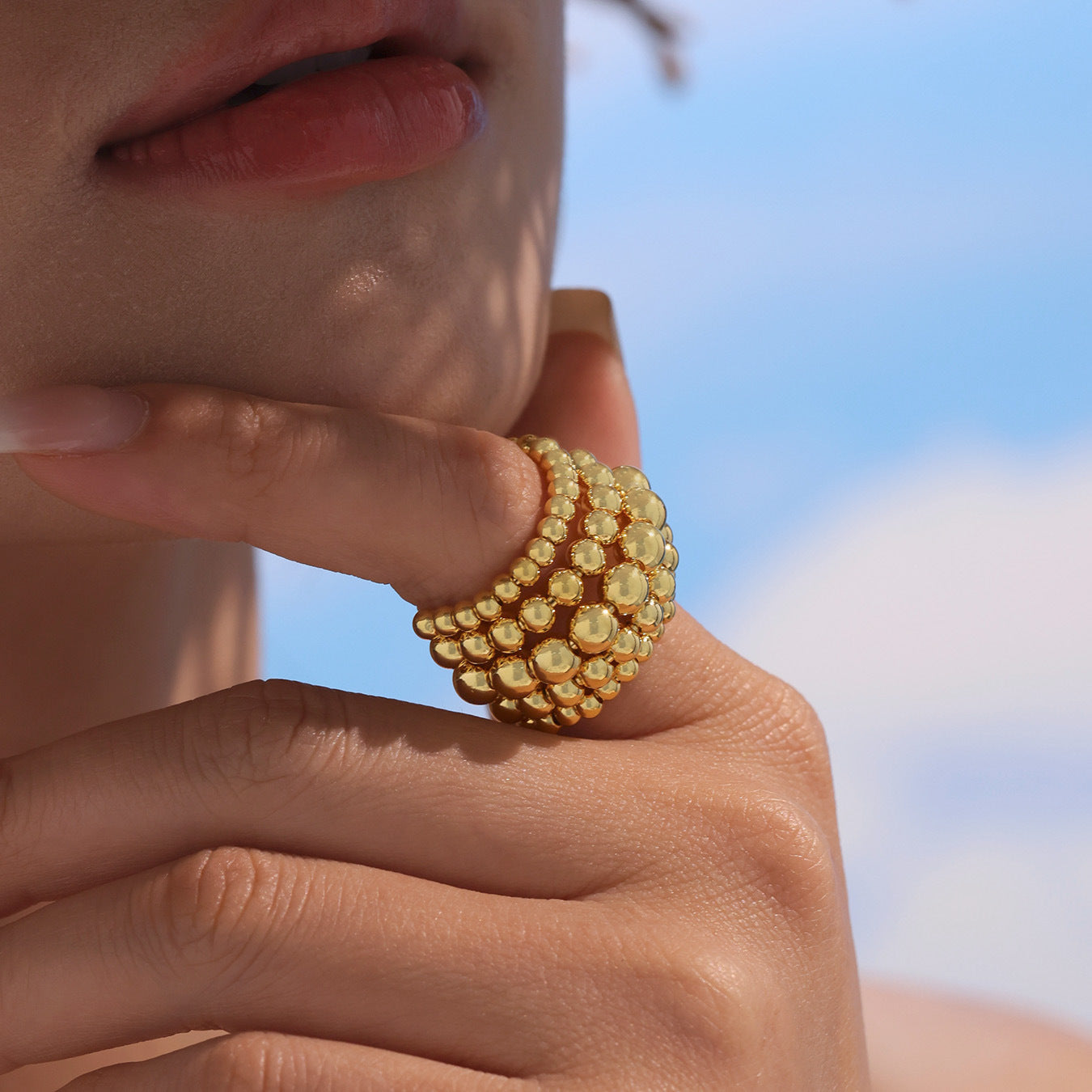 Wholesale  Stainless Steel Bead 5-Layer Adjustable Ring