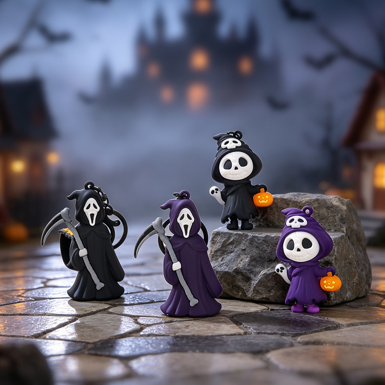 Wholesale PVC  Grim Reaper Skeleton Keychain Dark Couple Matching Pendant Party Decorative Gift For Resale