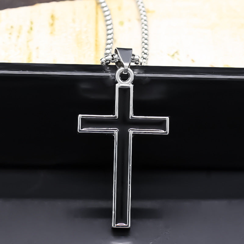 Wholesale Street Punk Cross Pendant Necklace Silver Black Trendy Jewelry Accessory Boutique Resale Gift