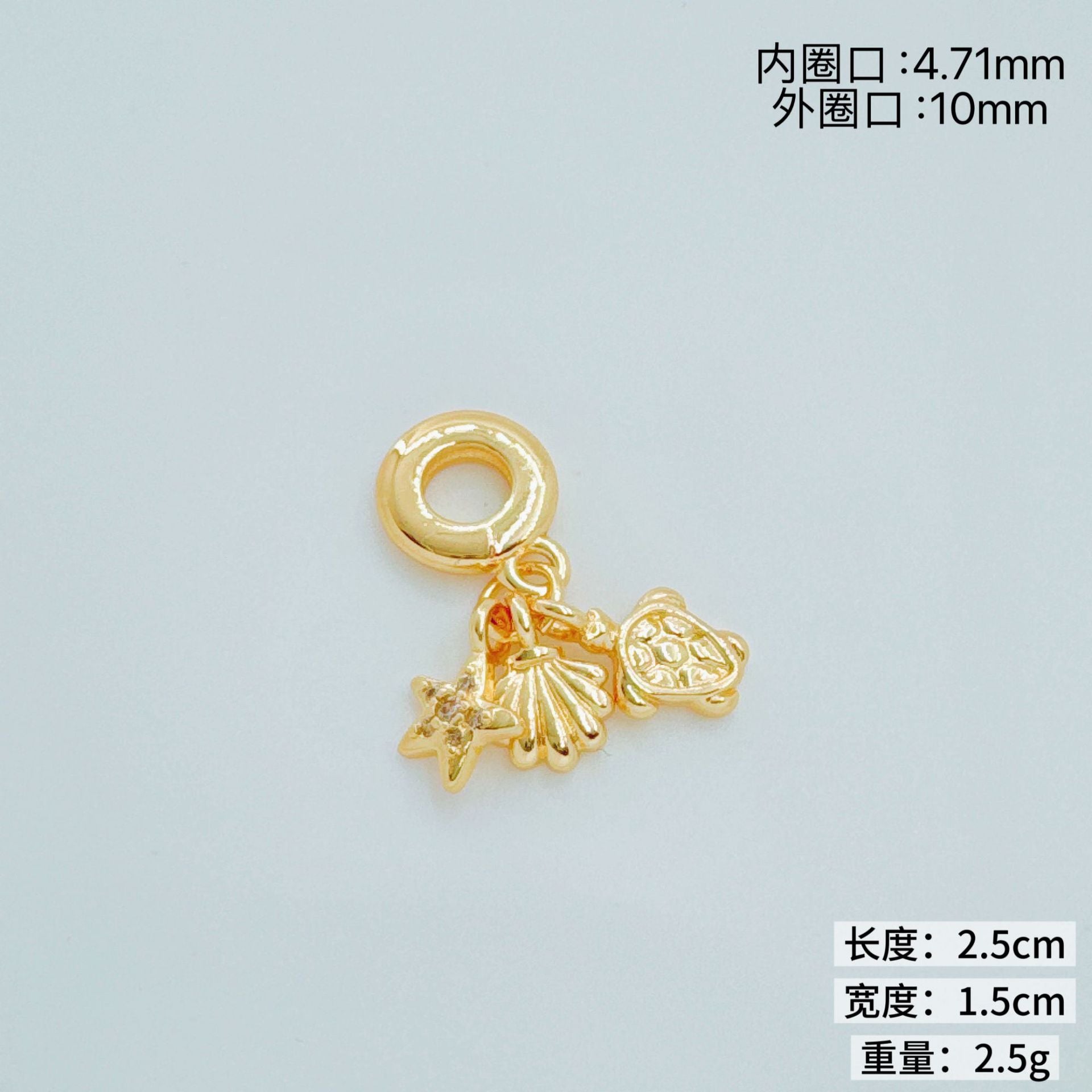 Wholesale Gold Plated Copper Ocean Themed Large Hole Pendant Bead Bracelet Everyday Jewelry Accessory