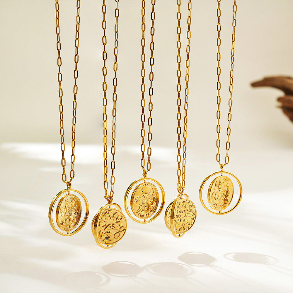 Wholesale  18K gold double-sided flip pendant sun inlaid diamond relief necklace