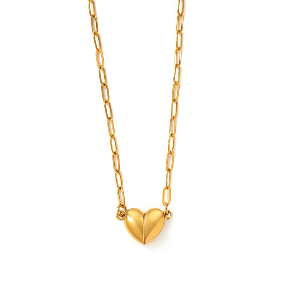 Wholesale Stainless Steel Heart Pendant Paper Clip Chain Necklace for Women Fashion Jewelry Accessory