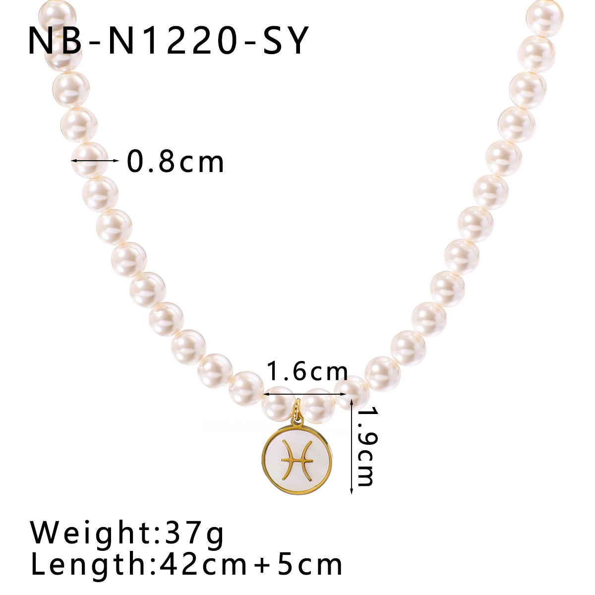 Wholesale 12 constellation stainless steel plated 18k gold white seashells pearl light luxury necklace