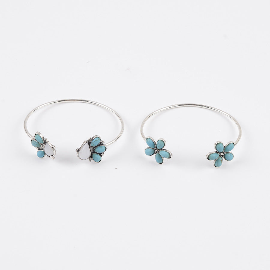 Wholesale Bohemian Open Bracelet Flower Inlaid Turquoise Boutique Resale Jewelry Accessory