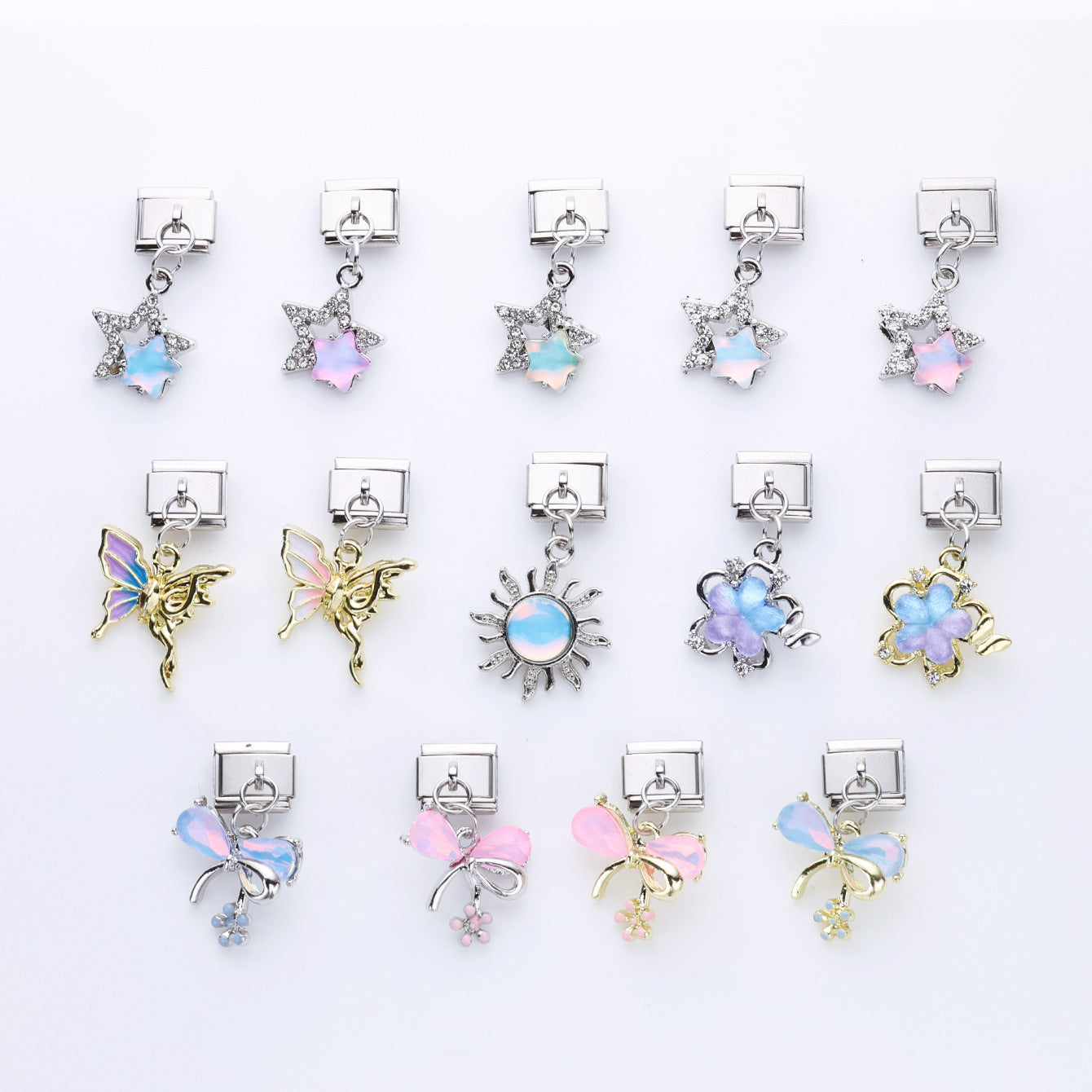 Wholesale 10pcs Italian Charm Bracelet 9mm DIY Splicing Star Butterfly Flower Stainless Steel Composable Bracelet