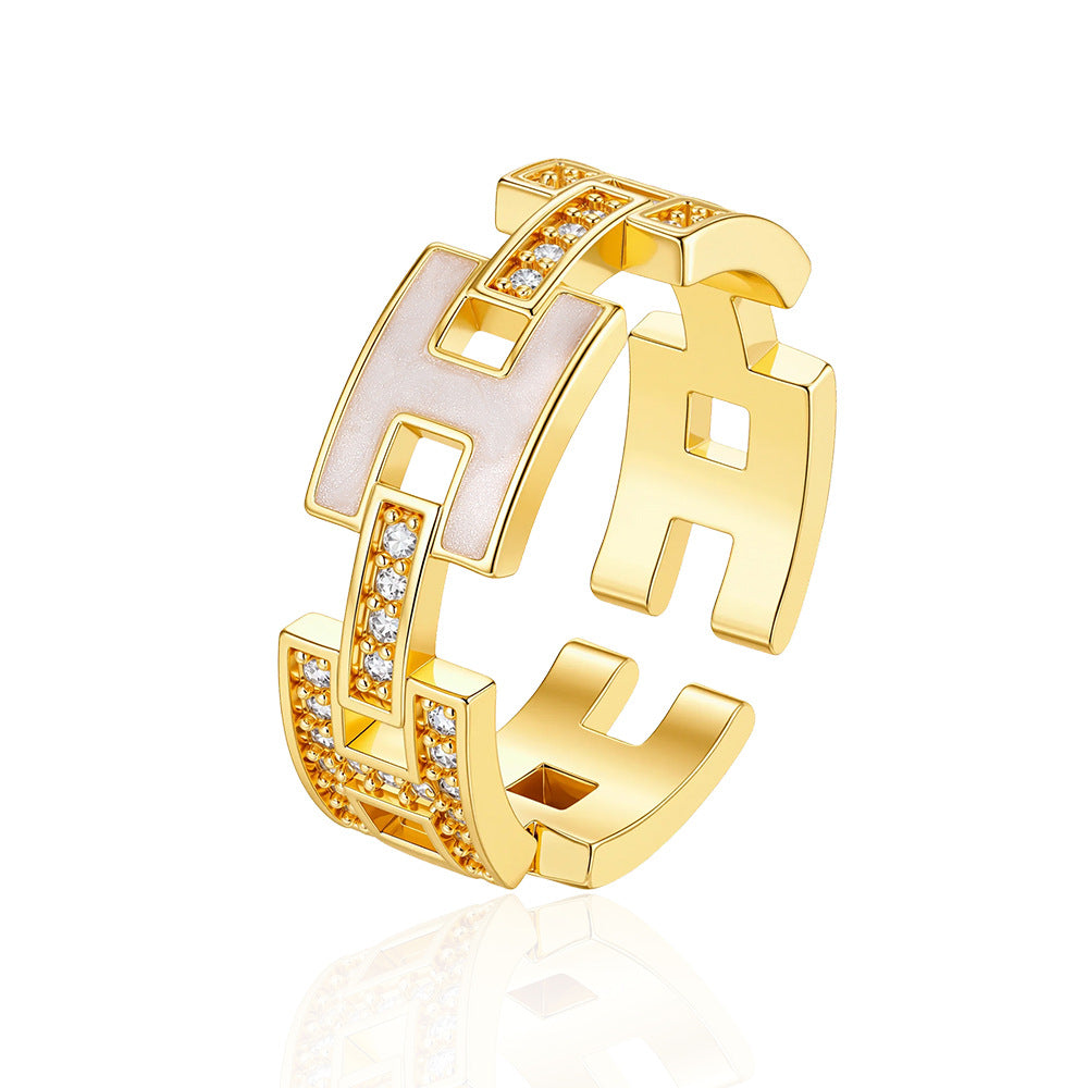 Wholesale Trendy Geometric Gold Plated Adjustable Open Ring For Women Copper Zircon Jewelry Accessory Everyday Wear Gift