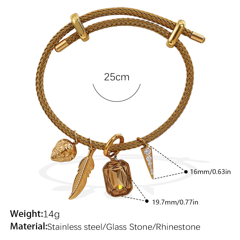 Wholesale Cross-Border European and American Popular Adjustable Rope Multi-Pendant Bracelet DIY Stainless Steel Plated 18K Gold Bracelet Accessible Luxury Model