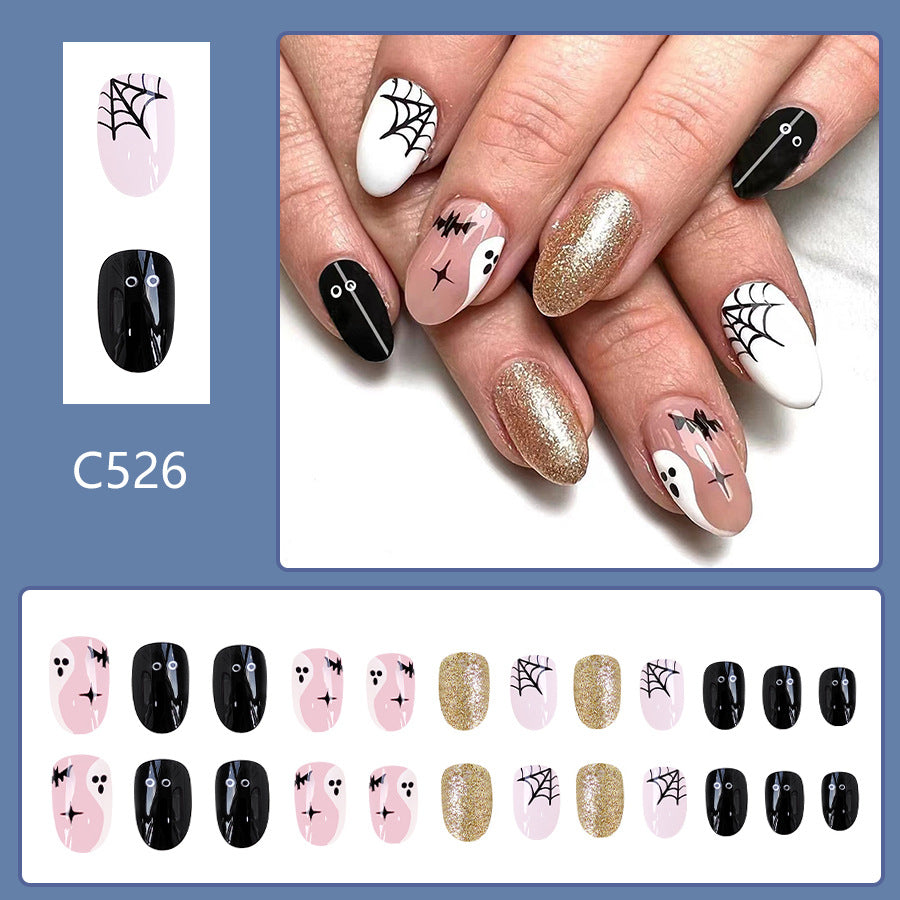 Wholesale 24 Pieces/box Ghost Glitter Halloween Press-on Nails Kits Nail Stickers ACC-NS-GuaiXL087