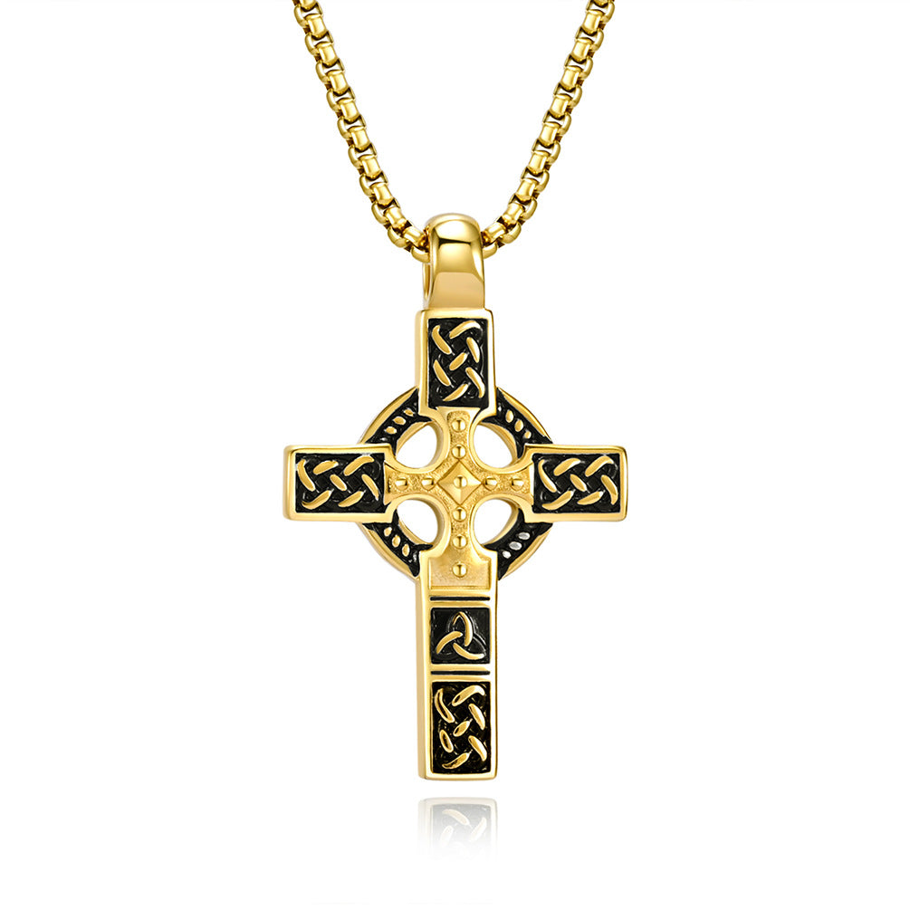 Wholesale Retro Celtic Cross Necklace Titanium Steel Pendant Men' s Fashion Accessory Gift