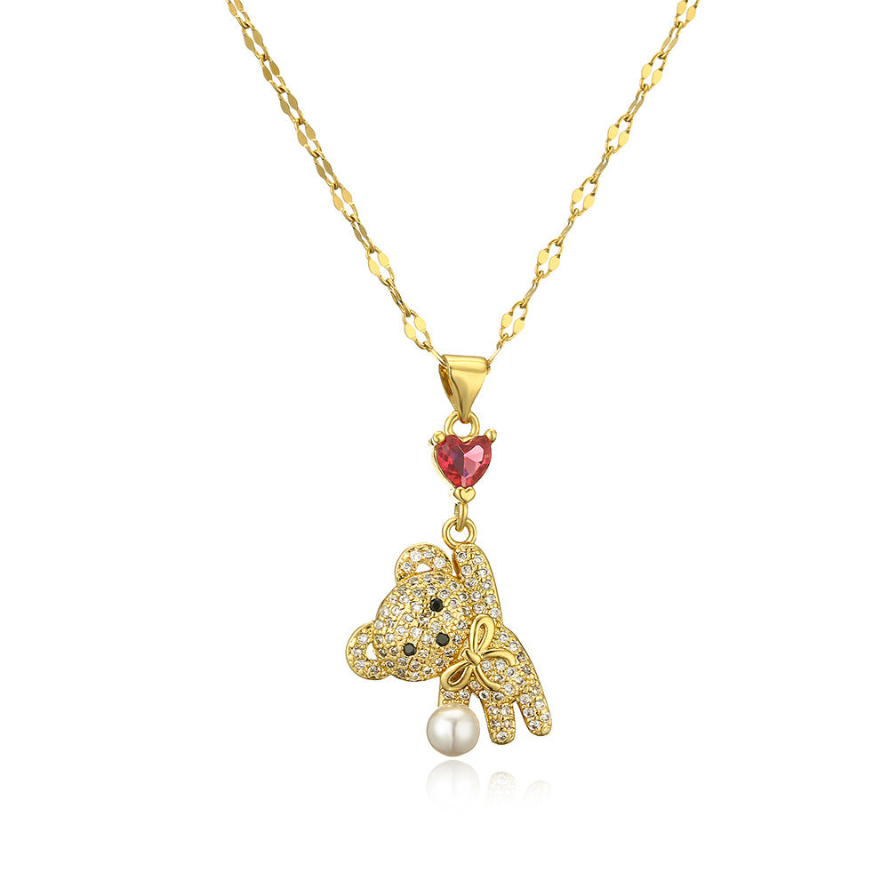 Wholesale Copper Plated True Gold Zircon Bear Pendant Necklace ACC-NE-AG001
