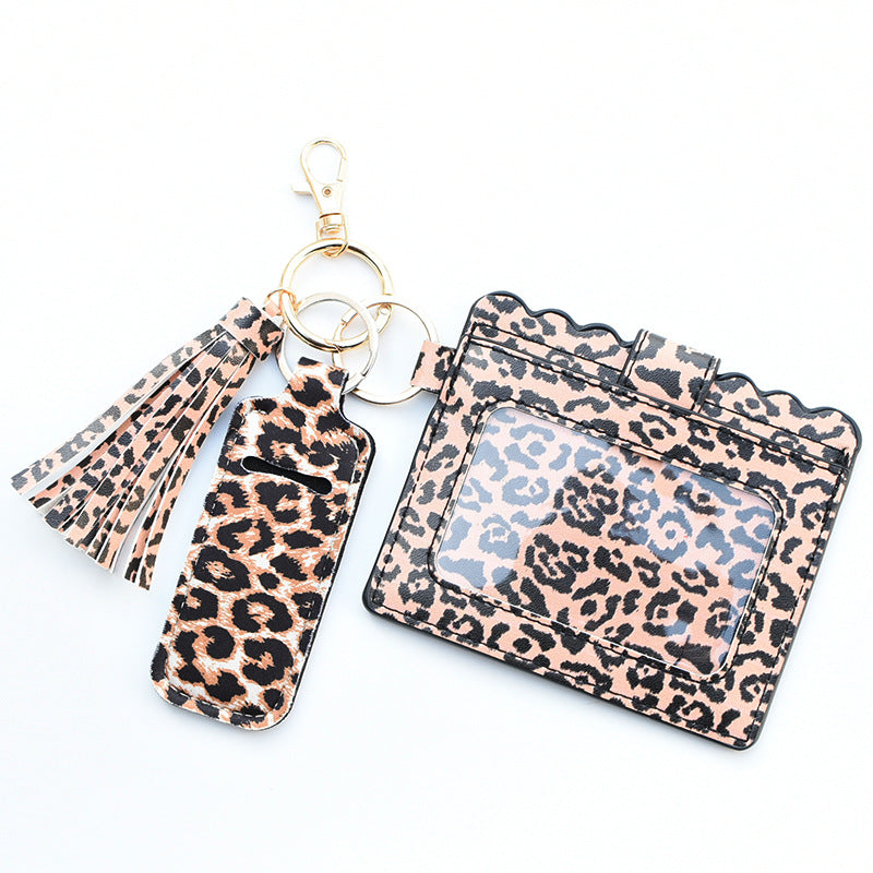 Wholesale Cactus Leopard Rose Flower Lipstick Case Card Holder PU Keychain