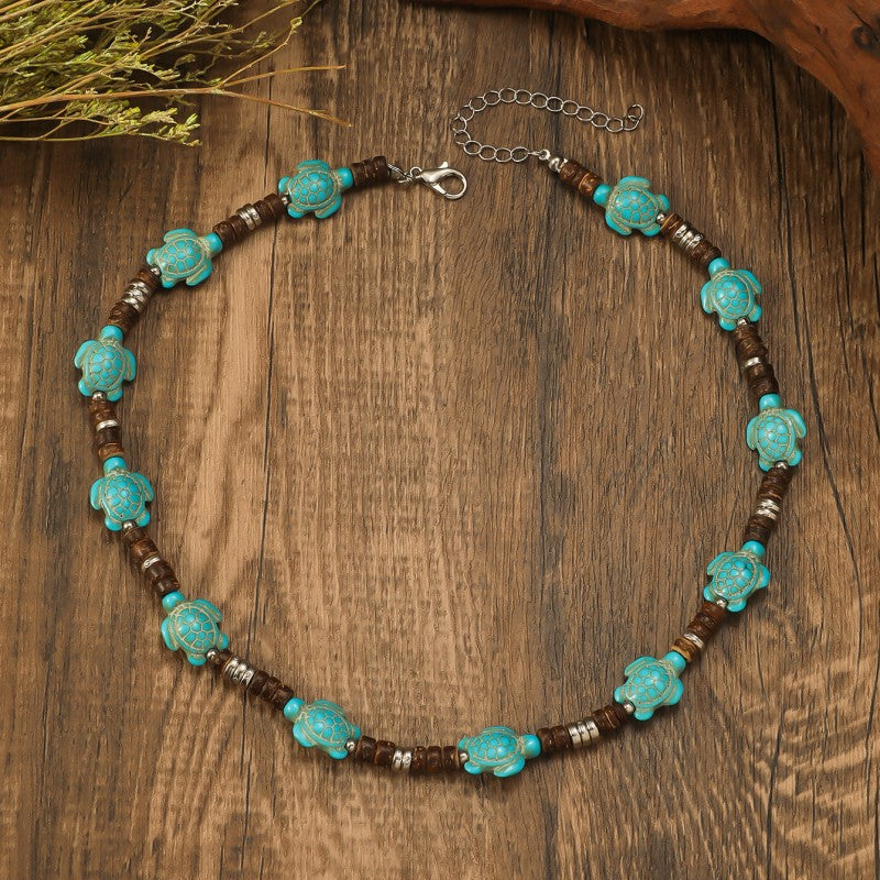 Wholesale Vintage Turquoise Turtle Coconut Shell Wood Beads Handmade Beaded Necklace ACC-NE-JunJie001