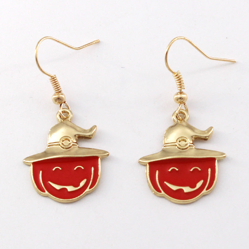 Wholesale 2 Pairs/Pack  Halloween Alternative Pumpkin Head Alloy Oil Drop Earrings ACC-ES-Liyao001