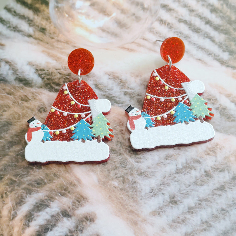 Wholesale Christmas Earrings Fashion Christmas Tree Christmas Hat Christmas Crutch Earrings Niche Geometric Sweet Christmas