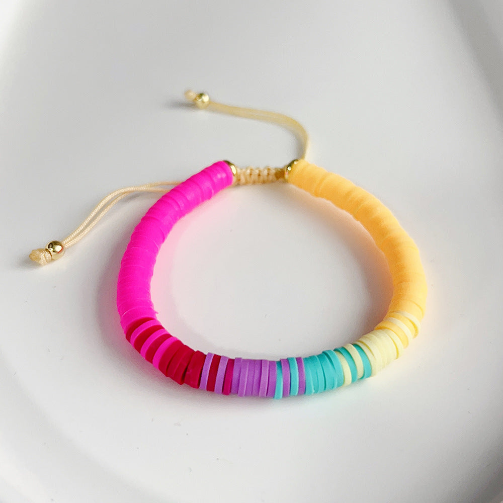 Wholesale Multi-Layered Set Rainbow Polymer Clay Smiley Beaded Pearl Bracelet Layered Bracelet Set ACC-BT-Qiqi018