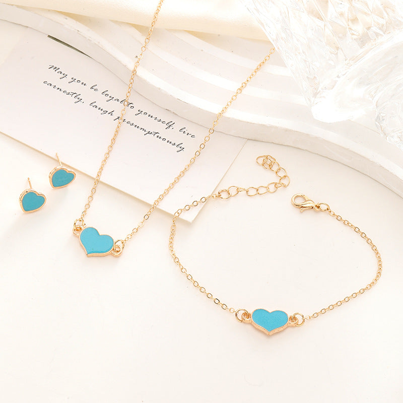 Wholesale Simple Heart Necklace Bracelet Ring Earrings Sets ACC-NE-ChaoKai012