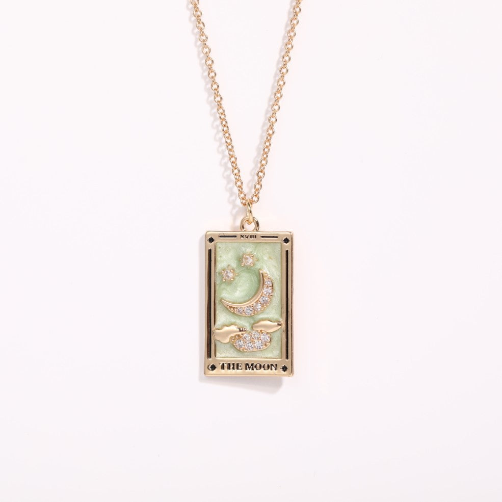 Wholesale Gold-plated Tarot Card TAROT Necklace with Diamond and Oil Square Cards ACC-NE-Jipei009